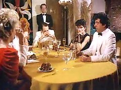 Retro porn dinner party and group fuck scene