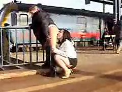 Public lezzie feminine Action on Trainstation